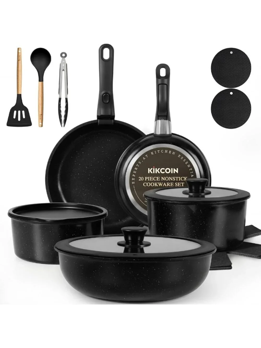 20-Piece Nonstick Cookware Set - Stackable Pots & Pans with Detachable Handles